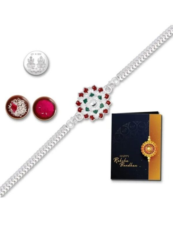 Private Lable Periapt Rakhi for Brother Rakhi with Roli Chaval Rakhi With Greeting Card Designer Rakhi Rakhi for Brother Sister Rakhi with silver coinK1 A36