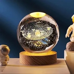 Desidiya universe crystal ball night led lamp with wooden base