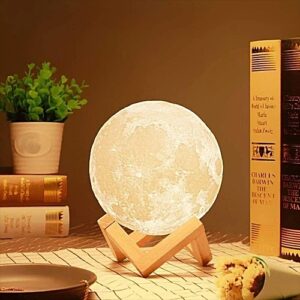 Desidiya 3D Moon Lamp 7 Colour Changing Rechargeable LED Night Light With Stand Home Room Decoration 1 pc Color Red