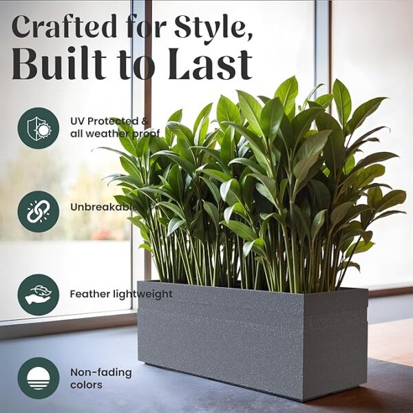YUCCABE ITALIA FOXB GT 24 INCH Rectangle Pots for Plants Highly Durable Polymers Lightweight Indoor Outdoor Flower Pot black