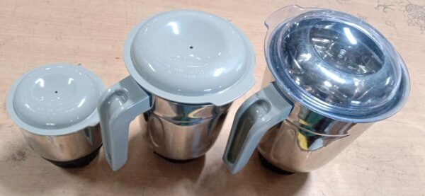 Private Lable stainless steel 3 Pc Mixer Jar Set Liquid Jar 1 5L Dry Jar 1L Chutney Jar 0 4L grey colour