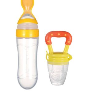 Private Lable Kids Set Of 2 Baby Squeezy Spoon Food Feeder Fruit Feeder Yellow