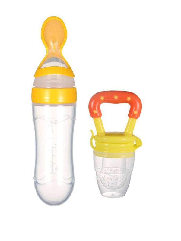 Private Lable Kids Set Of 2 Baby Squeezy Spoon Food Feeder Fruit Feeder Yellow