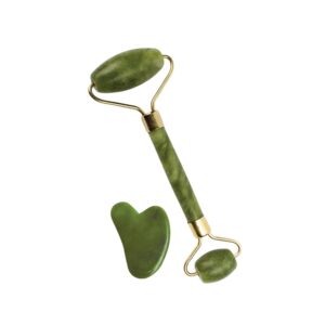 mars by GHC Jade Roller Gua Sha Massager Combo Natural Jade Stone Improves Facial Micro Circulation Reduces Puffiness Wrinkles Improves Skin Elasticity
