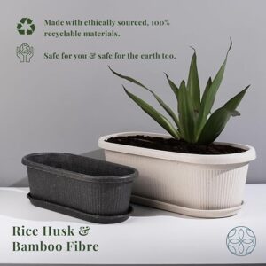 Private Lable Irida Naturals Set of 2 Rice Husk Rose 12 inch Pots Planter Home and GardenSoft Beige Soft Grey