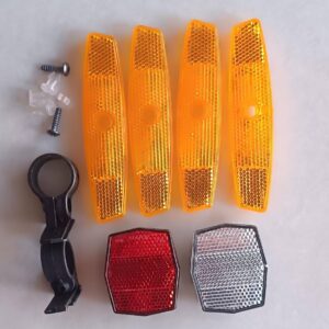 Private Lable Bicycle Reflector Kit with 4 Orange Side Reflectors Front White Red Reflector Mounting Bracket