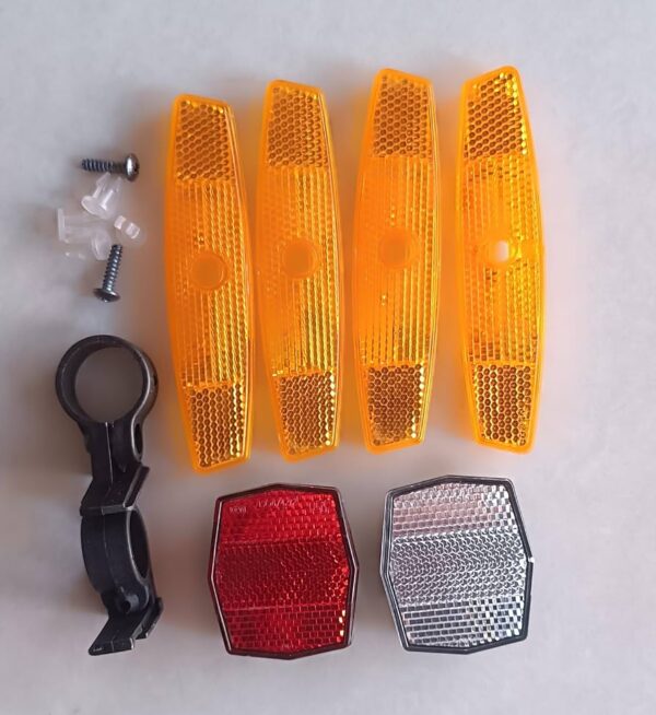 Private Lable Bicycle Reflector Kit with 4 Orange Side Reflectors Front White Red Reflector Mounting Bracket