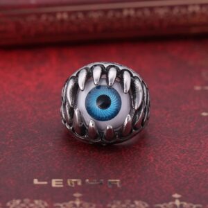VIEN Blue Evil Eye Eyeball Ring Mens Womens Biker Punk