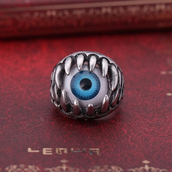 VIEN Blue Evil Eye Eyeball Ring Mens Womens Biker Punk