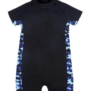 Kiddopanti Boys Half Sleeves Cut and Sew Swimwear Suit Black blue Size 3 to 4Yrs