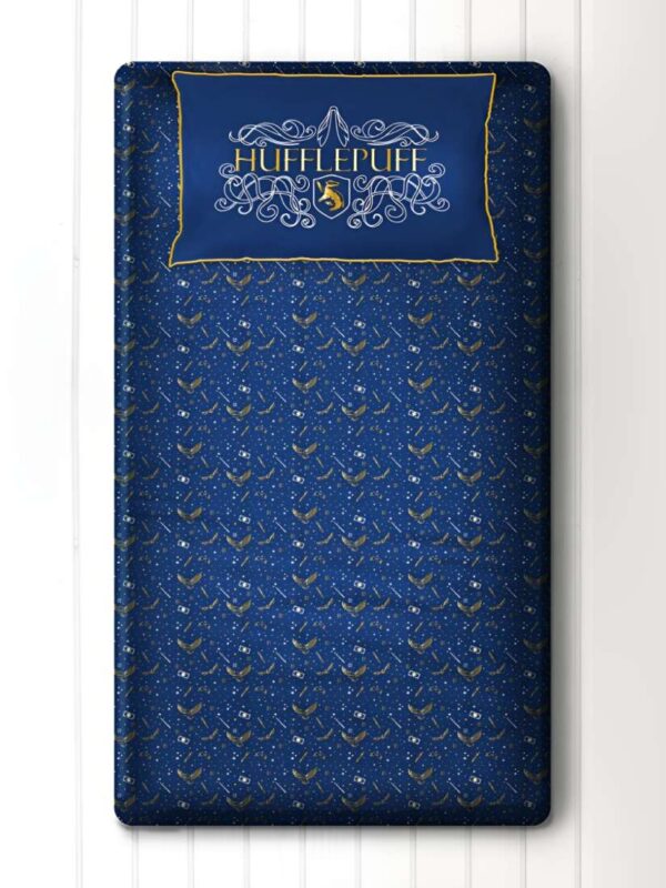 Silverlinen Blue and Gold Harry Potter Hufflepuff Printed 250 TC Single Bedsheet Set 1Pillow Cover