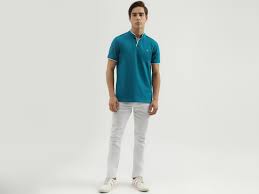 The Bleu Label Men Blue Cotton Slim Fit Polo T Shirt Size M