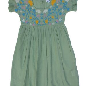 Tiny toons Olive Green Embroidered Cotton Fit And Flare Girl s Dress size 4 5 yrs
