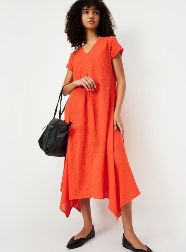 Max Kalki x Max Women Textured Asymmetric Dress orange colour size M