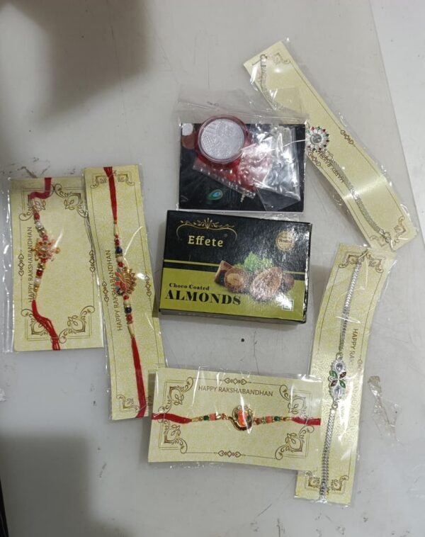 Effete Rakhi gift for brother with Choco Magic 32 GM Rakhi Set of 5 Y22K5 NC46 CM32 Assorted Gift Box