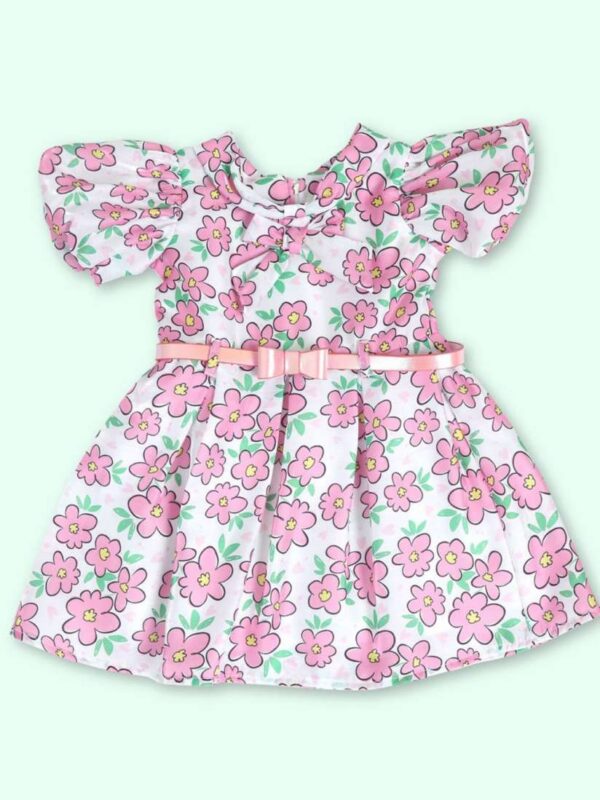 Doodle Girl Floral Print Flutter Sleeve Satin Fit Flare Dress White Colour Size 3 To 4 Years
