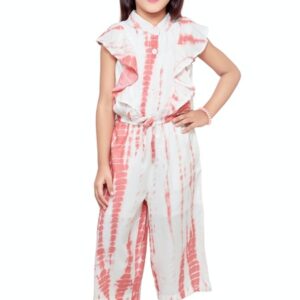 Doodle White Yarn Dyed Band Collar Girls Regular Fit Jumpsuit Pink Colour size 6 Years