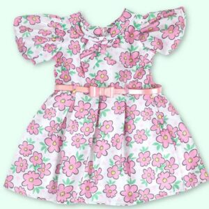 Doodle Girl Floral Print Flutter Sleeve Satin Fit Flare Dress White Size 3 To 4 Years