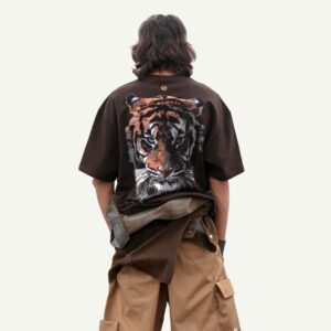 Bluorng men unisex tiger t shirt brown size XXL