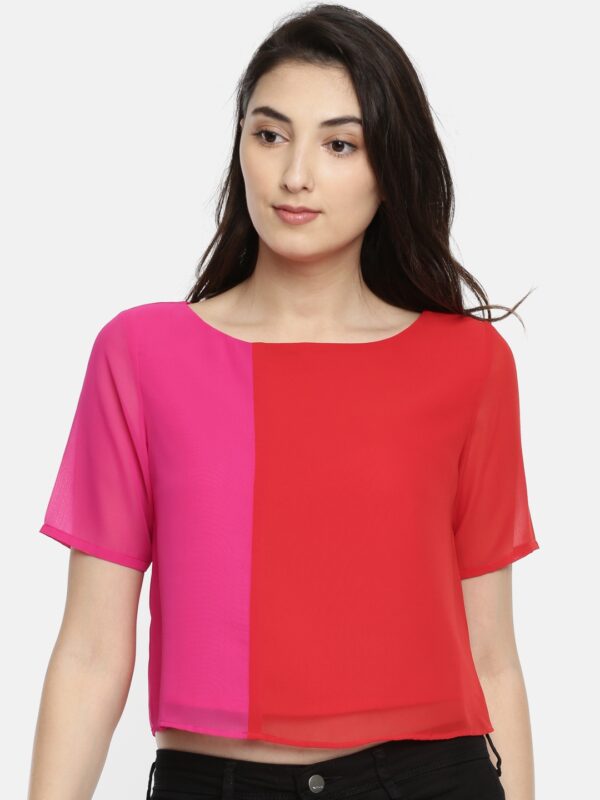 ROVING MODE Women Polistar Top Red And Pink Size L