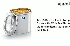 JVL Stainless Steel Kitchen Food Storage Container Capsule Tin 2 8Ltr silver colour