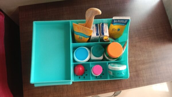 Private Lable Cosmetic Organizer Box Drawers Storage Plastic Stationary Box Blue