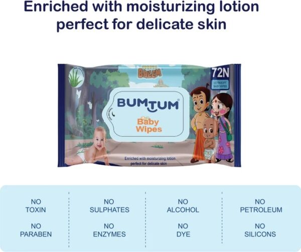 BUMTUM Baby Wet Wipes with Lid Paraben Sulfate Free Pack of 1