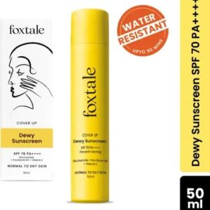 Foxtale Sunscreen SPF 70 PA Dewy Sunscreen with Naicinamide for Non Greasy Lightweight Dewy Look 50 ml