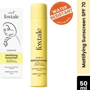 Foxtale Sunscreen SPF 70 PA Gel Cream Sunscreen for Oily Skin with Niacinamide Prevents Tan Pore minimising 50 ml