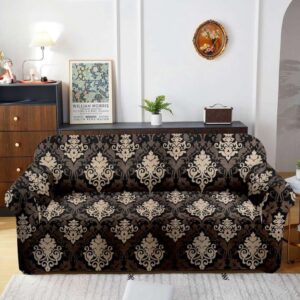 Private Lable Brown Black Printed Stretchable 3 Seater Sofa Cover