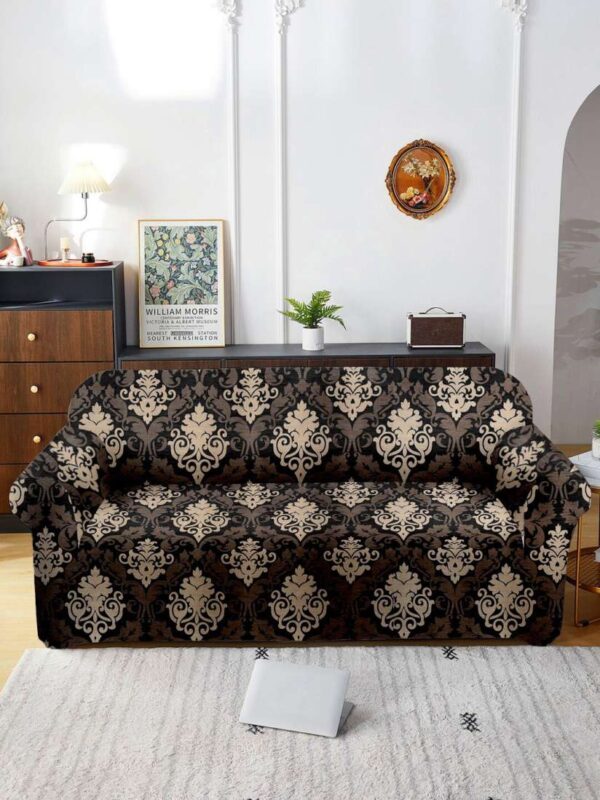 Private Lable Brown Black Printed Stretchable 3 Seater Sofa Cover