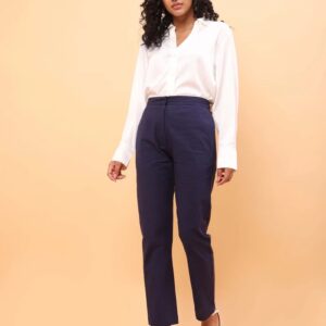 Private Lable Navy Blue Straight Cotton Pants For Women Size XXL