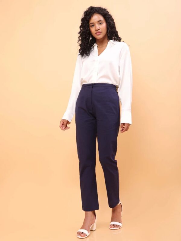 Private Lable Navy Blue Straight Cotton Pants For Women Size XXL