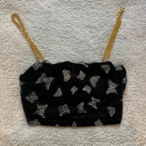 Shein velvet butterfly crop top for women colour black size L