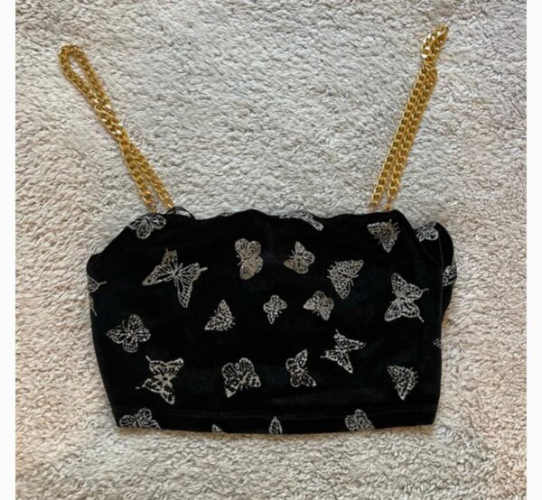 Shein velvet butterfly crop top for women colour black size L