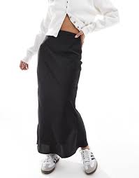ASOS DESIGN satin bias midi skirt in black Size 18