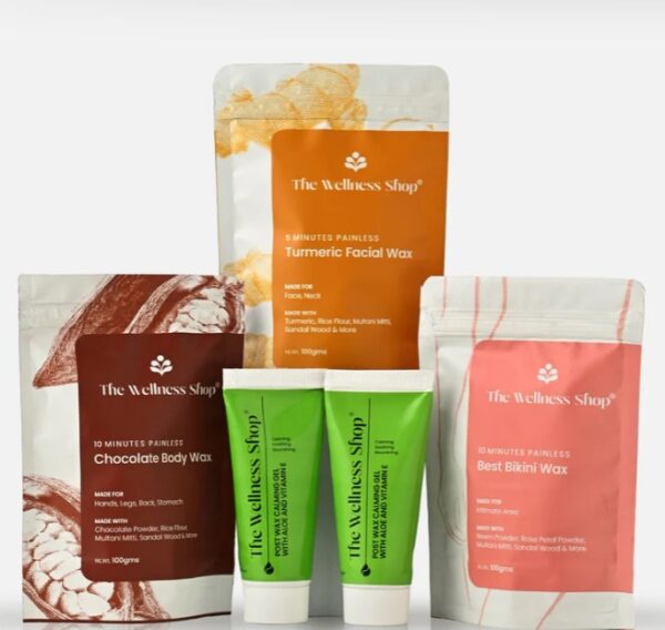 The WELLNESS SHOP Turmeric facial wax bikini wax powder 1 post wax gel kit 100 g 50g 100g