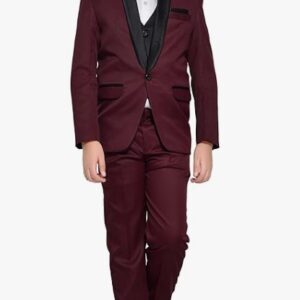 Private Lable Jeetethnics Boys Maroon Coat Suit Set with Waistcoat Shirt and Trousers Colour red and white Size 11 12 year