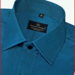 Private Label Peacock Blue Premium Giza Cotton Satin Shirt full sleeves size 42