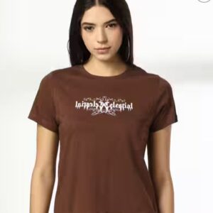 Private Label Women Celestial Print Regular Fit Crew Neck T Shirt XS color brown