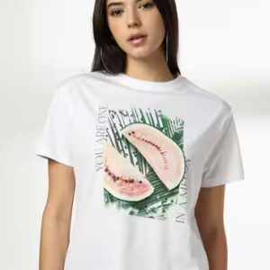 Private Label Women Graphic Print Boxy Fit Crew Neck T Shirt color white size S