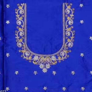 Private Label Womens wear tradational Unstitched Art Silk Blouse Material Embroidered Dark Blue Colour Freesize