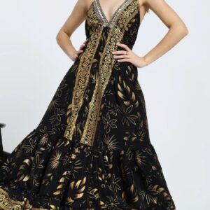Private Label Smisingbee Tie Back Backless Embroidered Maxi Dress Golden Mirage free size