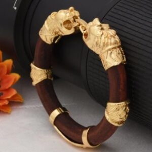 Private Label lion Face and Jay Mataji Genda Kada brown Gold plated