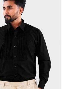 CROWN Spread Collar Cotton Shirt black size M