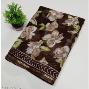 Private Label Floral Print Latest Saree With Lace Border Colour Maroon Free Size