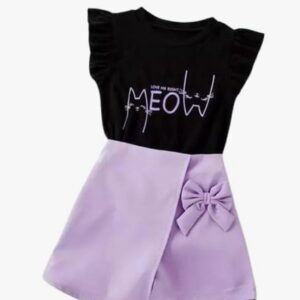 Private Label Kids Girls Cotton Blend Purple Black Meow Printed Dress 12 manth