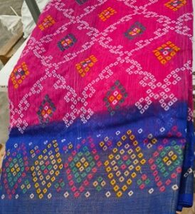 Private Label Bandhani Saree Blue and Pink Cotton Bandhani Saree