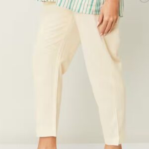 MELANGE Ankle Length Pants with Elasticated Waistband Colour White Size M