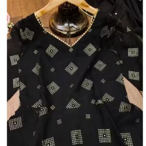 Private Lable Gold Printing Maxi Gown With Dupatta BLACK COLOUR size l